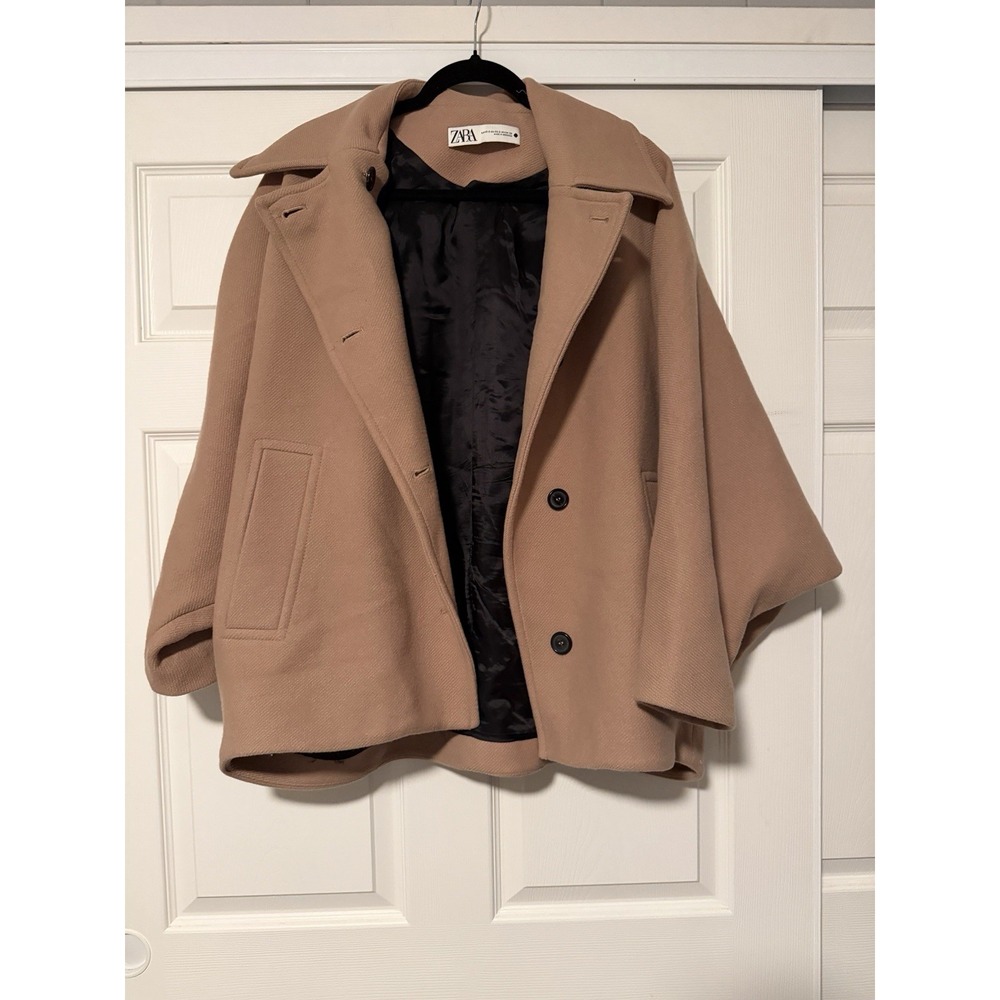 Zara Oversized Brown Wool Short Coat Bat Sleeve Runway City Tik Tok Fall - Picture 3 of 11